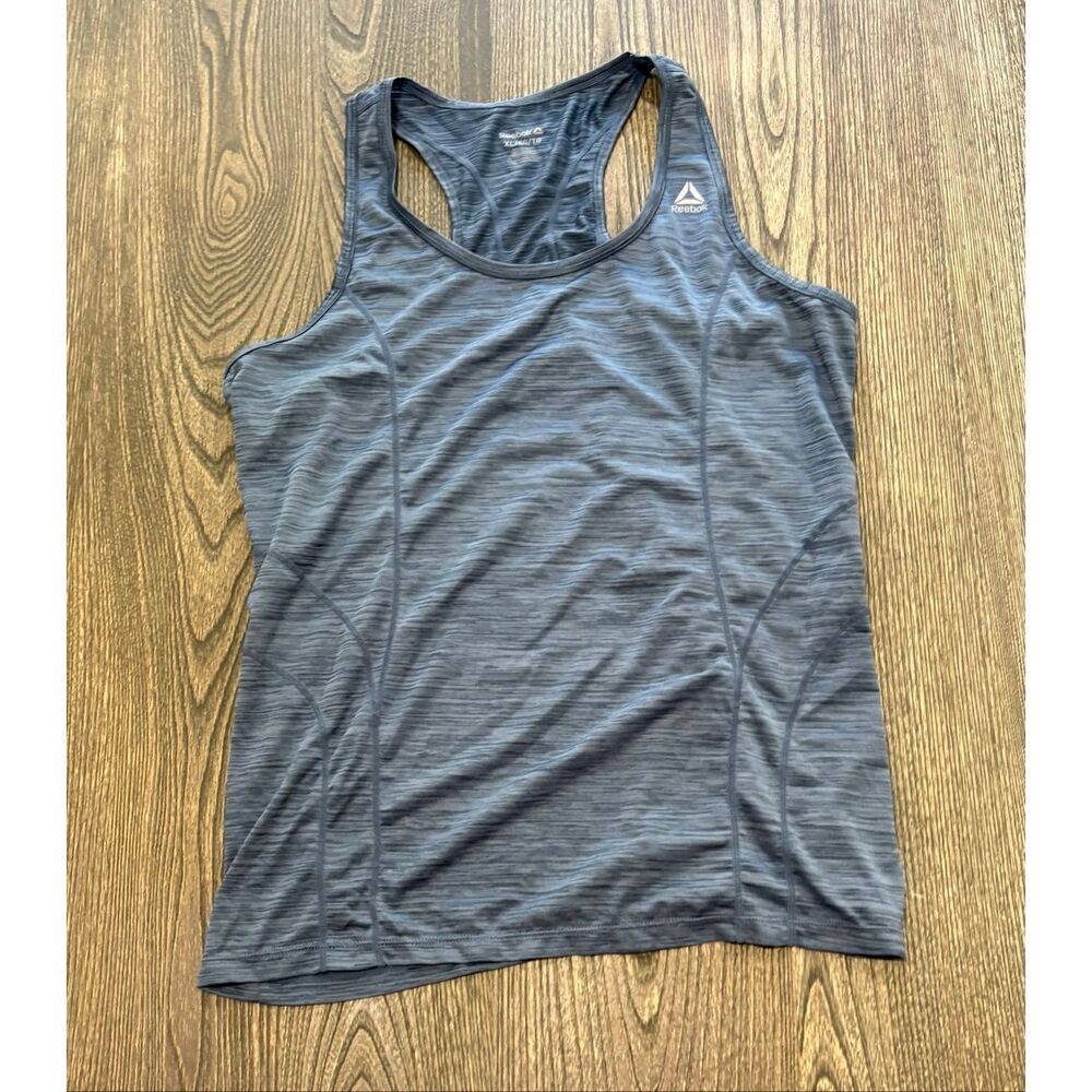 Reebok Womens Tank Top Raceback Logo Print Scoop Neck Pullover Gray Size XL